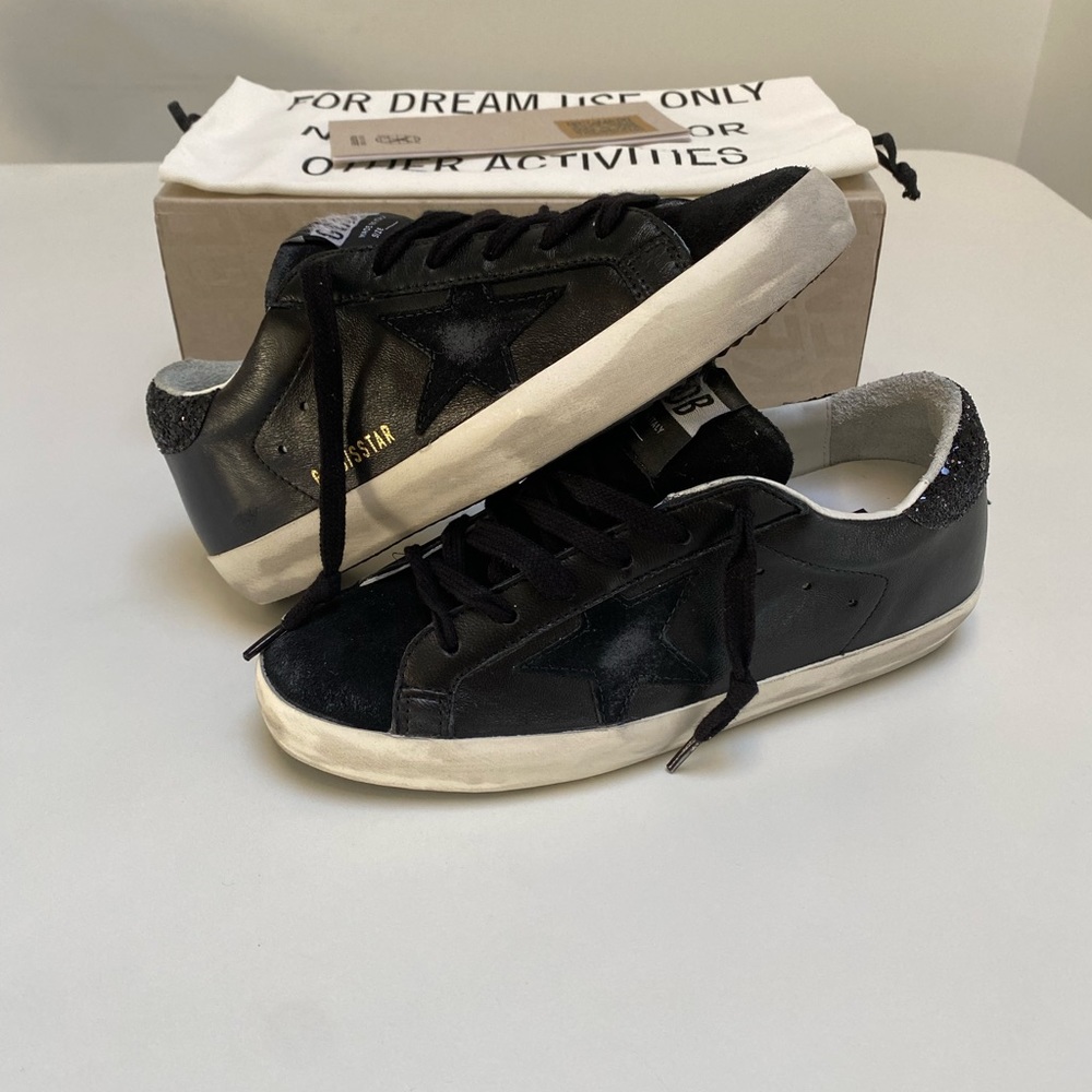 Golden Goose Superstar Sneaker Black Leather/Suede/Glitter sz 36 New in Box - Picture 12 of 15